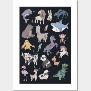 Cool Collection of Zombie Animals // Zombie Sloth Unicorn Tiger Lion T-Rex Posters and Art